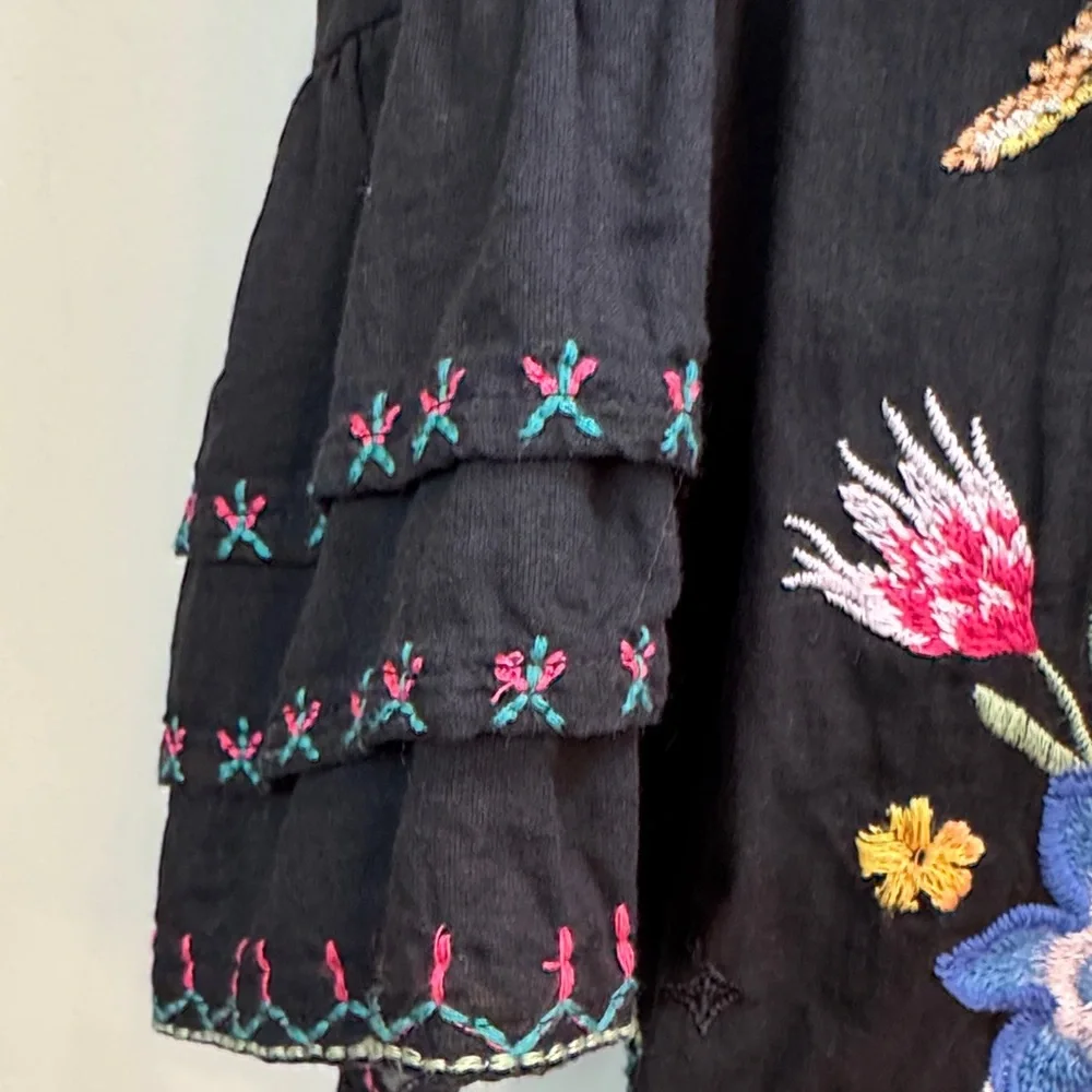 Johnny Was Tie Front Black Top with Colorful Embroidery and Beaded Tassles SZ - Picture 6 of 8
